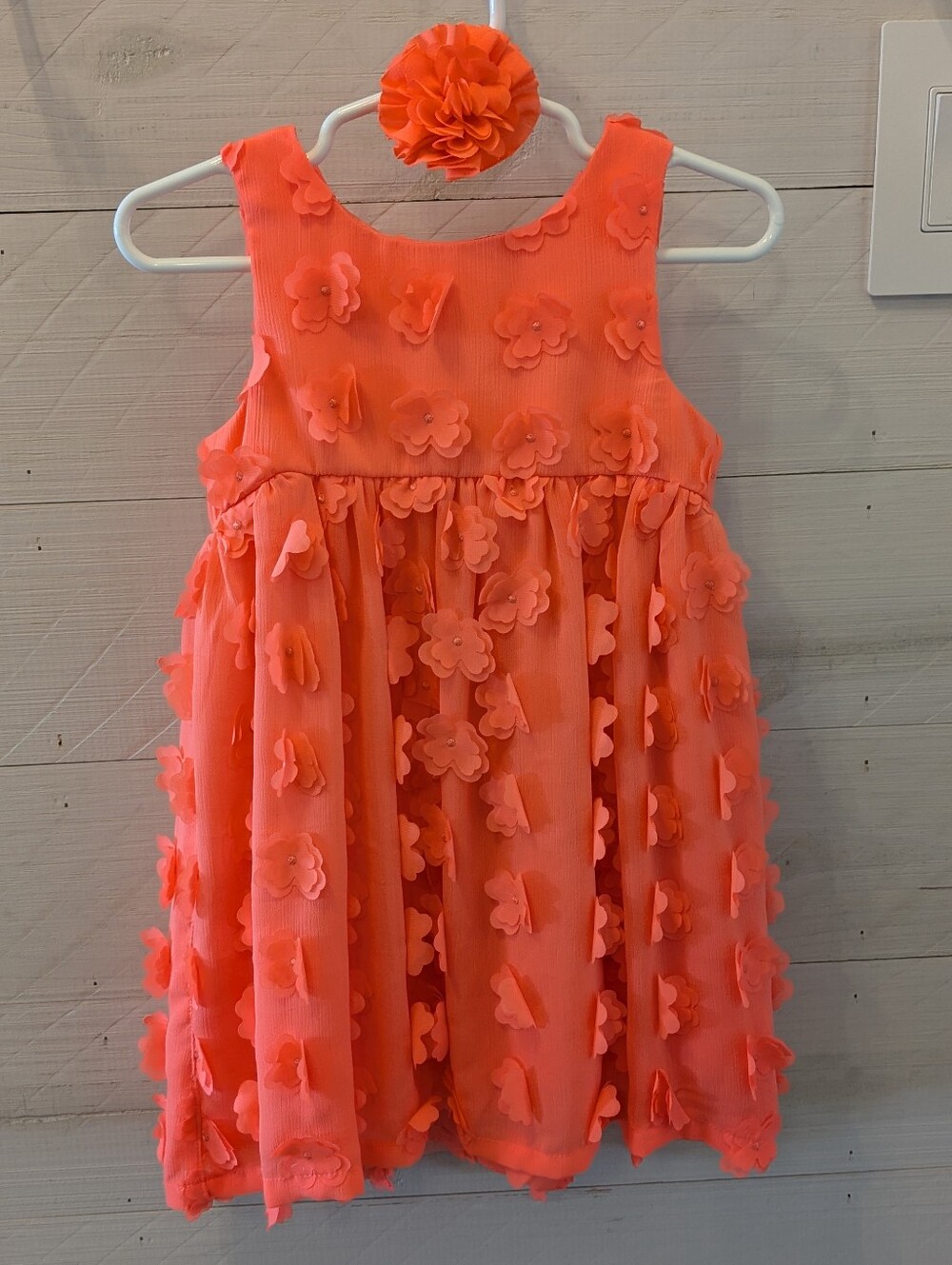 🏵️ Cat & Jack Girls Floral Appliqué Coral Party Dress; Size: 2T